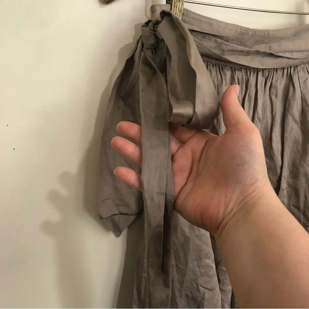J. Crew beige cotton waist bow tie full tea length skirt - Picture 6 of 12